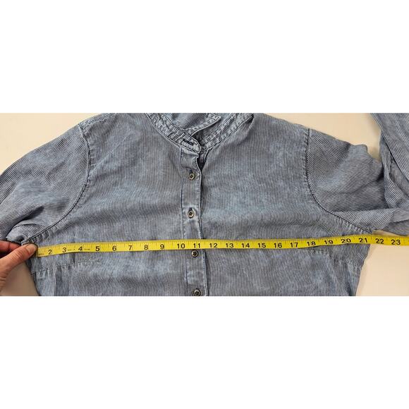 Coldwater creek 14 PETITE 14P chambray stripe button front pocket dress lyocell - Picture 7 of 9